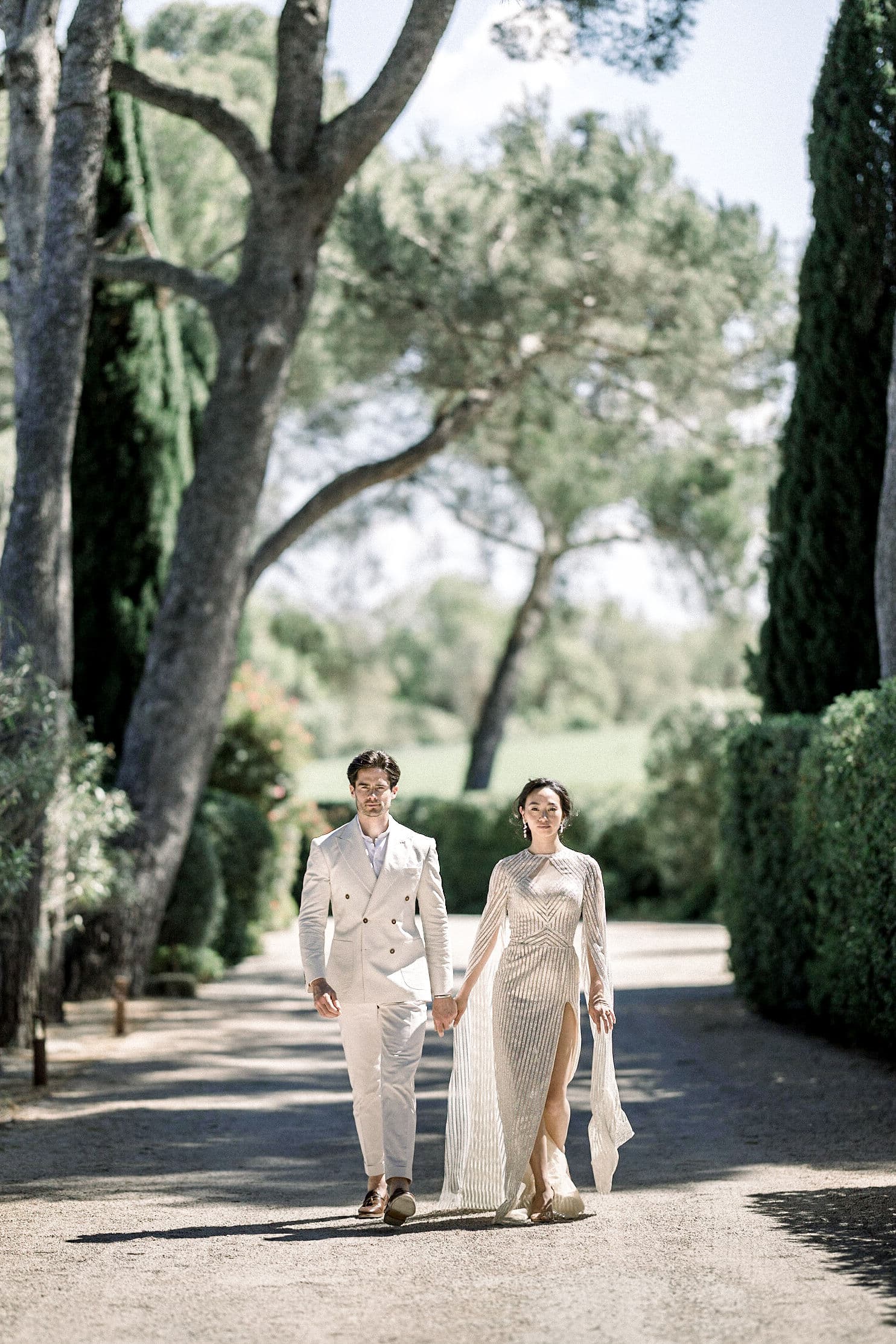 American couple walking down the aisle in Provence