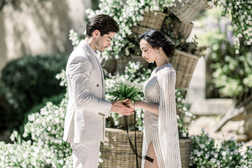 American couple exchanging vows in Provence.